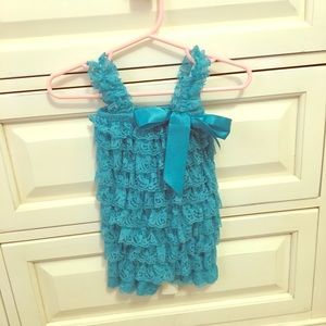 Teal lace baby romper with bow 6-12m